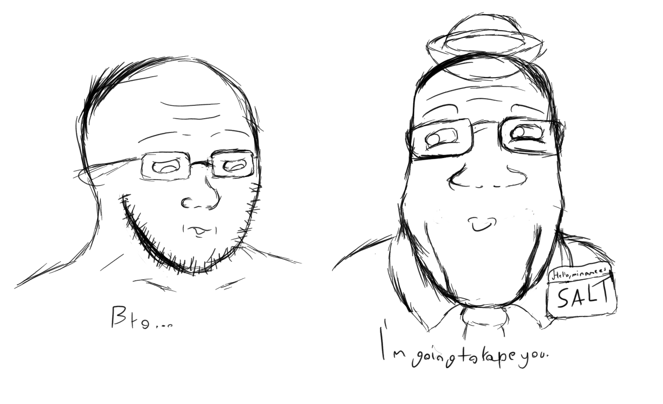 markiplier soyjak, soyak, grinlook poggers, bald, bowl, closed mouth, front view, glasses, looking down, looking to the left