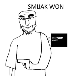 smijak, 2soyjaks, bald, black eyes, closed mouth, dead, front view, half body, looking at you, open eyes