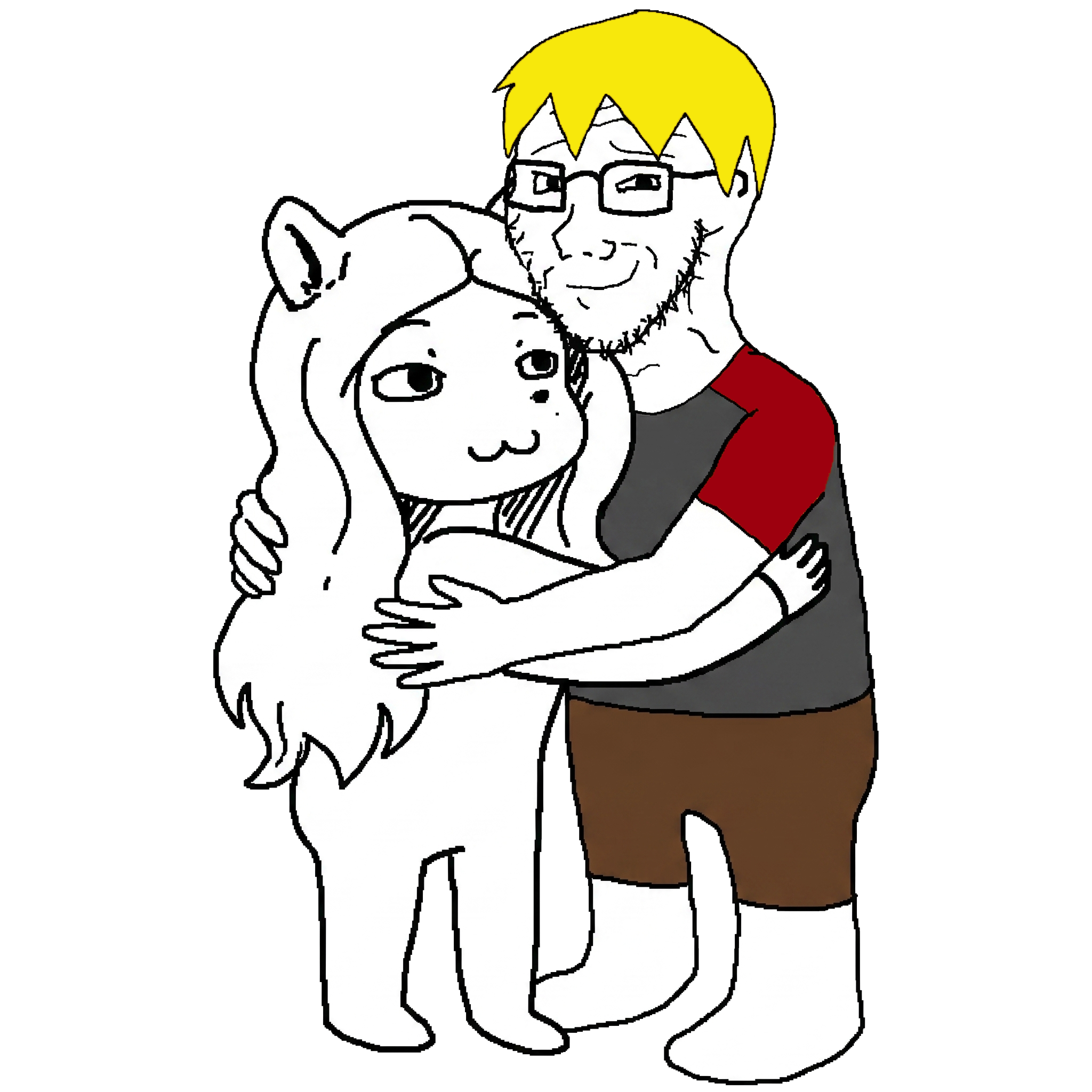 glegle, nate higgers, soyak, natejak, 1soyjak, animal ears, blonde hair, brown pants, closed mouth, full body