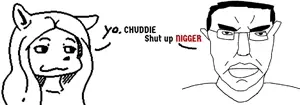 glegle, chudjak, pol face, 1soyjak, angry, black eyes, black hair, body, closed mouth, clothes