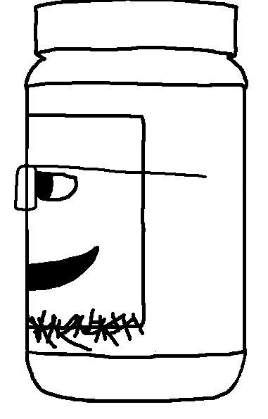peanut butterjak, sidejaks, 1soyjak, bald, black eyes, full body, glasses, looking to the left, open eyes, open mouth