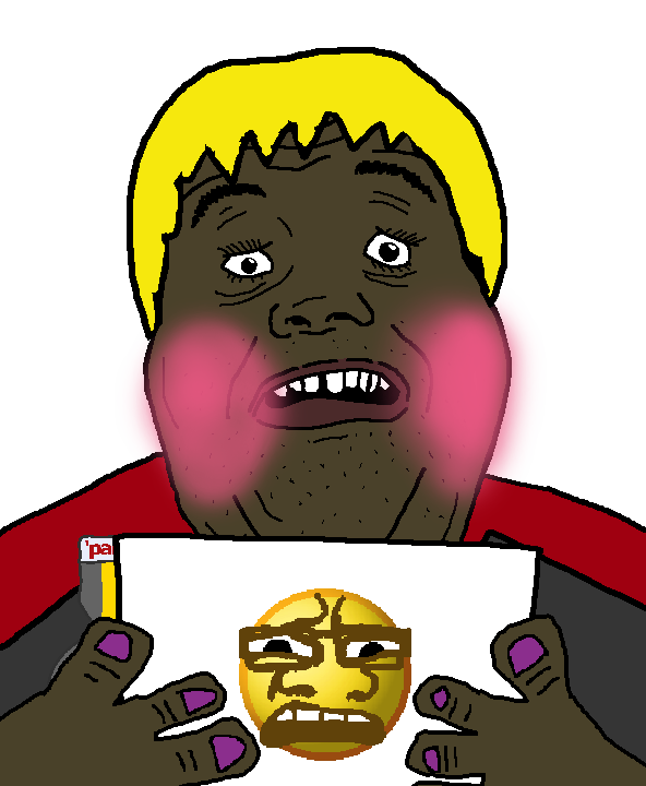 alicia, hunky twink sex machine, hunky twink sex machine, hunk reacts, blonde hair, brown skin, concerned, emoji, fat, front view