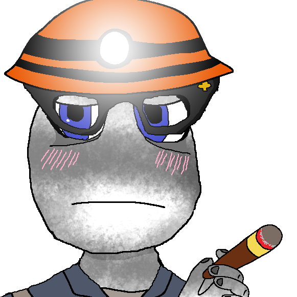 soytan, blue eyes, blush, cigar, closed mouth, clothes, coal, dirty, glasses, half closed eyes