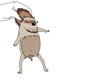 gapejak, animal, closed mouth, full body, glasses, hands, hedgehog, penis, smile, soyjak