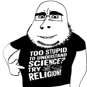 cobson, 1soyjak, bald, black shirt, glasses, half body, half open mouth, looking at you, pointing, religion