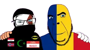 cobson, feraljak, 2soyjaks, animal, arabic text, bald, bat, blue eyes, crescent, europe