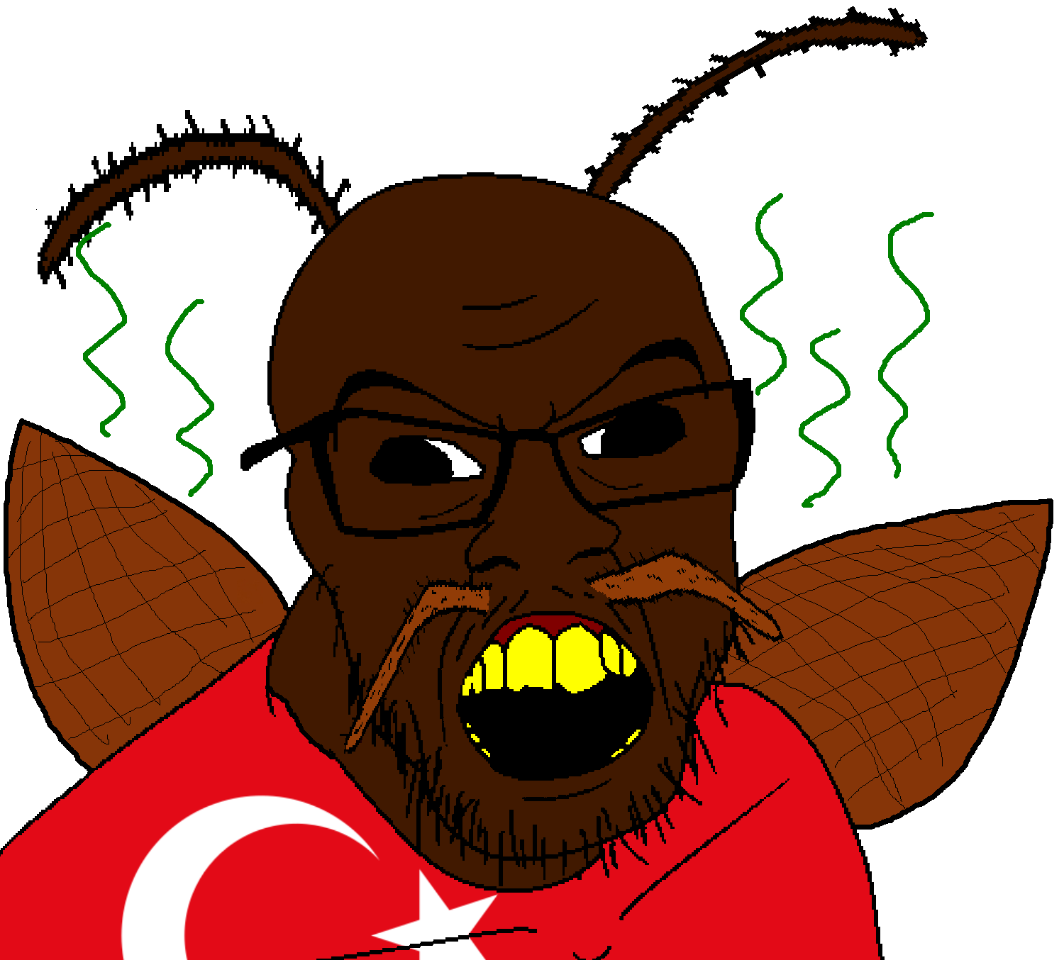 feraljak, 1soyjak, angry, animal, antenna, antennae, bald, black eyes, brown skin, bug