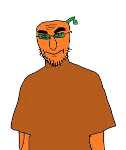 smijak, bald, black eyes, closed mouth, front view, half body, looking at you, open eyes, orange skin, skinny