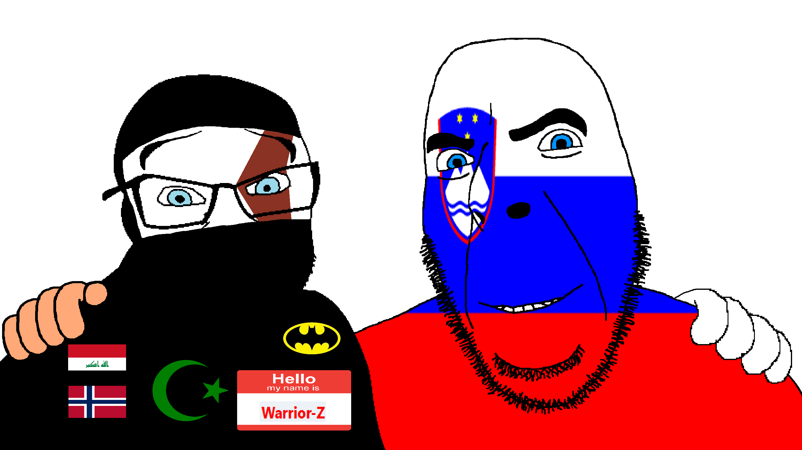 cobson, feraljak, no more brother wars, 2soyjaks, animal, arabic text, balaclava, bald, bat, batman logo