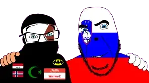 cobson, feraljak, no more brother wars, 2soyjaks, animal, arabic text, balaclava, bald, bat, batman logo