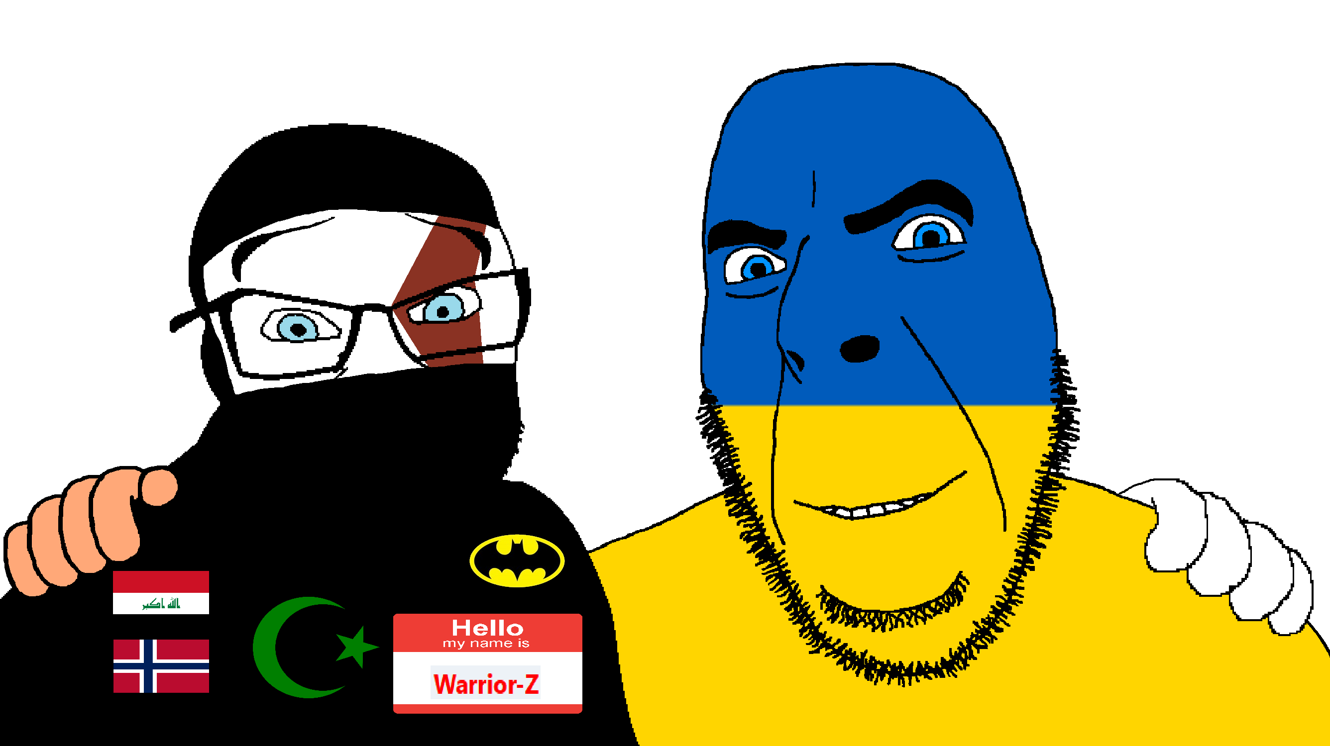 cobson, feraljak, 2soyjaks, allahu akbar, animal, arabic text, balaclava, bald, bat, batman logo