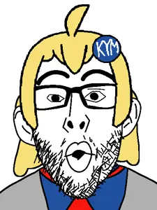 nojak, blonde hair, clothes, glasses, hair, knowyourmeme, necktie, open mouth, soyjak, stubble