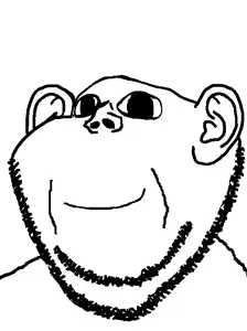 impish soyak ears, 1soyjak, bald, big eyes, big pupils, chin, closed mouth, double chin, ear, looking at you
