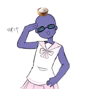 1soyjak, bald, blue glasses, blue skin, closed eyes, glasses, half body, looking at you, magicalgirl, neutral