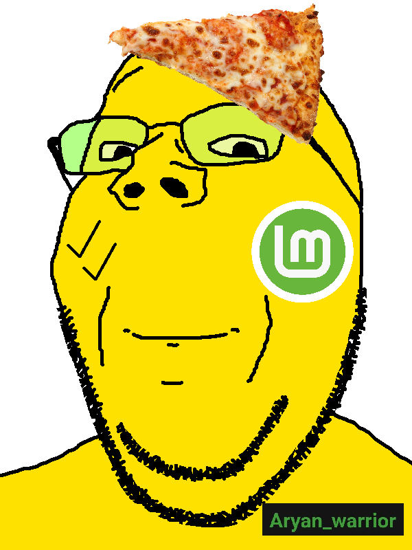 gapejak, wholesome soyjak, 1soyjak, bald, closed mouth, fat, glasses, green glasses, linux, linux mint