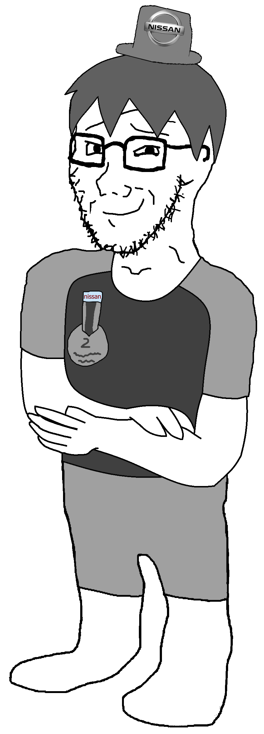 soyak, natejak, nonexistent splinters, 'issan, 1soyjak, black eyes, closed mouth, front view, full body, gray hair