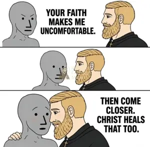 yes chad, soyak, soyak (crying), blonde hair, crying, hair, looking to the left, looking to the right, reddit meme, text