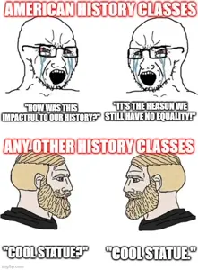 yes chad, soyak, soyak (crying), blonde hair, crying, hair, looking to the left, looking to the right, reddit meme, text