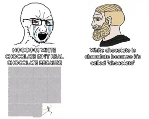 yes chad, soyak, soyak (crying), blonde hair, crying, hair, looking to the left, looking to the right, reddit meme, text