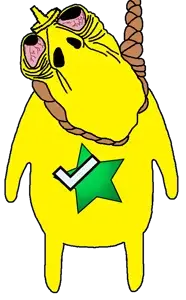 260336 - soybooru.com - 1soyjak ack bernd bloodshot_eyes brunetto fixed_version front_view full_body hanging hanging_troonjak mustard 123124125125mustardcreature namefags no_mouth noose rope transparent_background troo.png