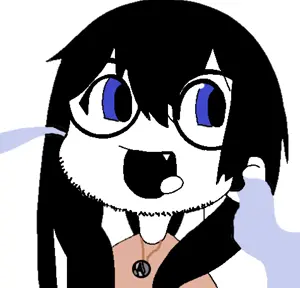 soytan, unknown, anime, black hair, blue eyes, ears, glasses, hair, tongue, uncolored skin