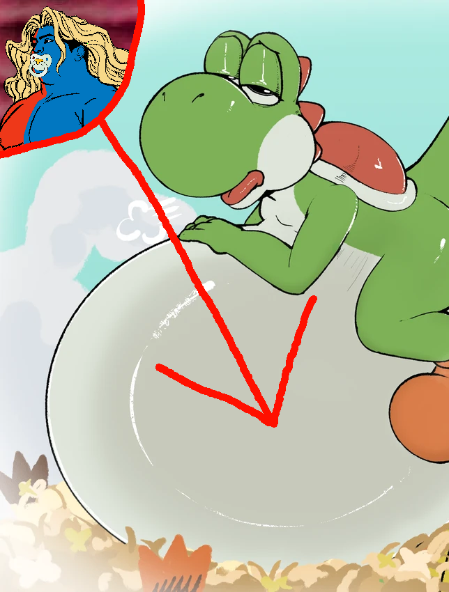 gill (street fighter), yoshi, 1nas, baby, black eyes, blonde hair, blue skin, closed mouth, fat, front view