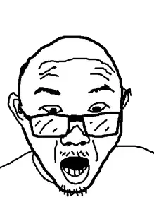 unknown, 1soyjak, bald, black eyes, front view, glasses, looking at you, open eyes, open mouth, portrait