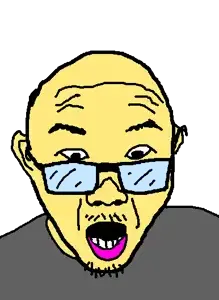 unknown, 1soyjak, bald, black eyes, front view, glasses, looking at you, open eyes, open mouth, portrait