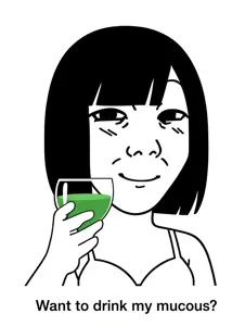 kuzjak, temuchan, femjak, want to drink?, 1soyjak, black eyes, black hair, cup, female, hair