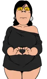 gapejak, female gapejak, femjak, bbw, black hair, black shirt, chubby, closed mouth, cobblestone, fat