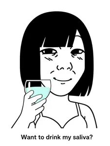kuzjak, temuchan, femjak, want to drink?, 1soyjak, black eyes, black hair, closed mouth, cup, female