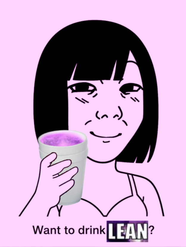 kuzjak, temuchan, femjak, want to drink?, 1soyjak, black eyes, black hair, closed mouth, female, hair