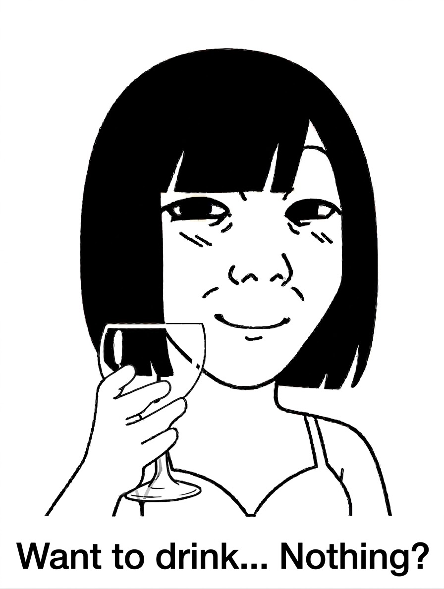 kuzjak, temuchan, femjak, want to drink?, 1soyjak, black eyes, black hair, closed mouth, cup, female