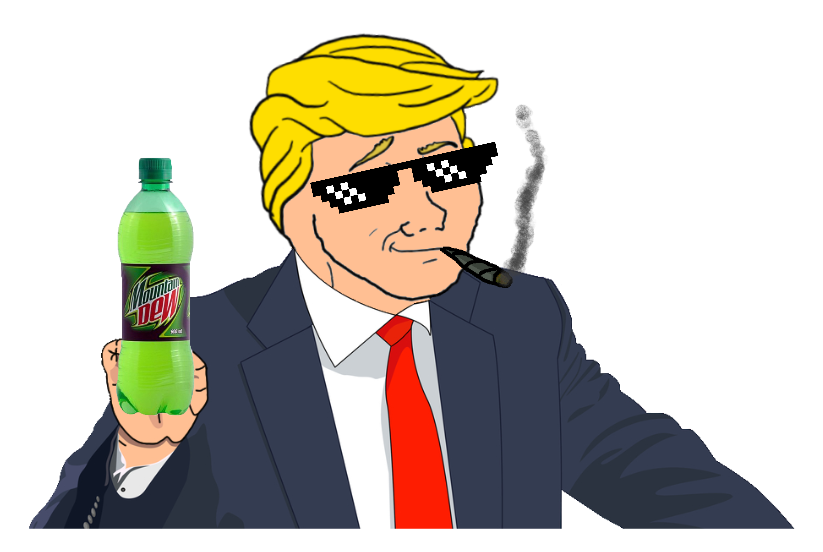 donald trump, wojak, blonde hair, closed mouth, dank, glasses, hair, looking at you, mlg, mountain dew