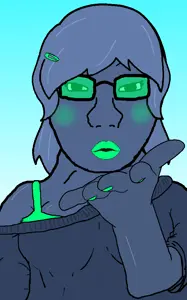 femsalt, soyak, female soyak, femjak, foidjaks, blue glasses, blue shirt, blue skin, blush, brastrap
