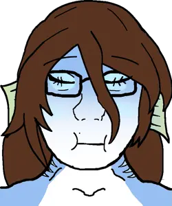 soyak, female soyak, femjak, its over, 1soyjak, animal, blue skin, brown hair, closed eyes, closed mouth