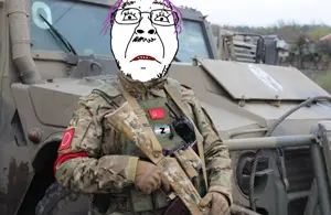 bernd, communism, flag, glasses, hair, hammer and sickle, irl background, lipstick, multicam, purple hair
