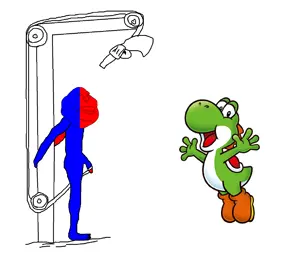yoshi, meximutt, its over, gooner-killing machine, 1soyjak, bald, blue skin, closed eyes, closed mouth, dinosaur