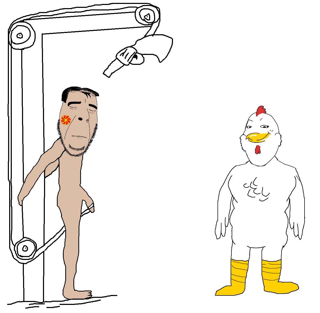 gapejak, female gapejak, gapejak chicken, femjak, gooner-killing machine, 2soyjaks, animal, anthro, beak, black hair