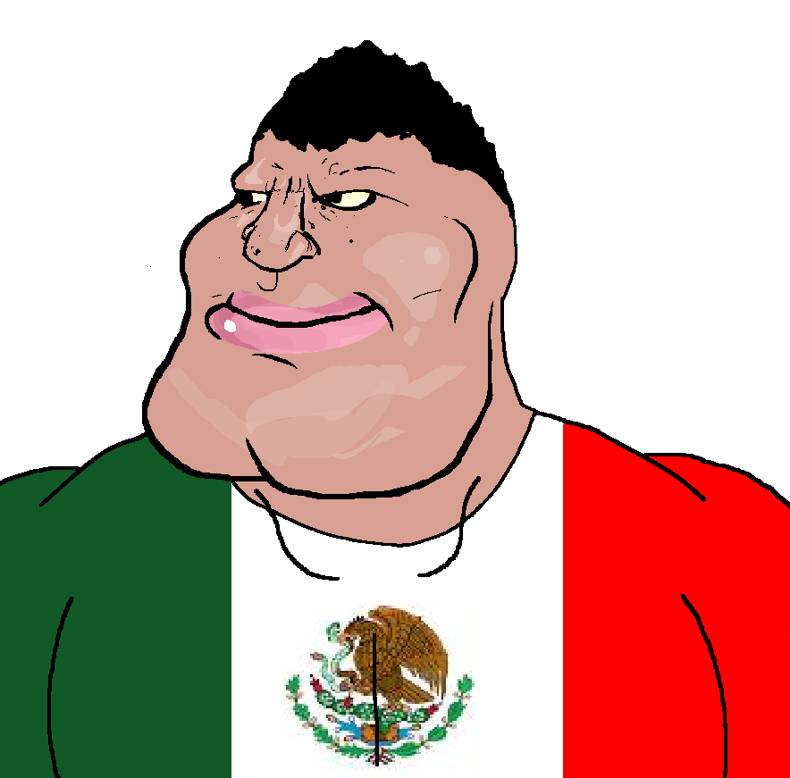 meximutt, mexiaryan, 1soyjak, black eyes, black hair, brown skin, buff, closed mouth, flag, hair