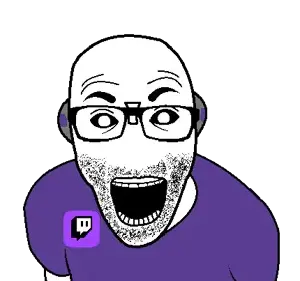 el perro rabioso, black sclera, clothes, ear, glasses, no nose, open mouth, purple shirt, robot, stubble