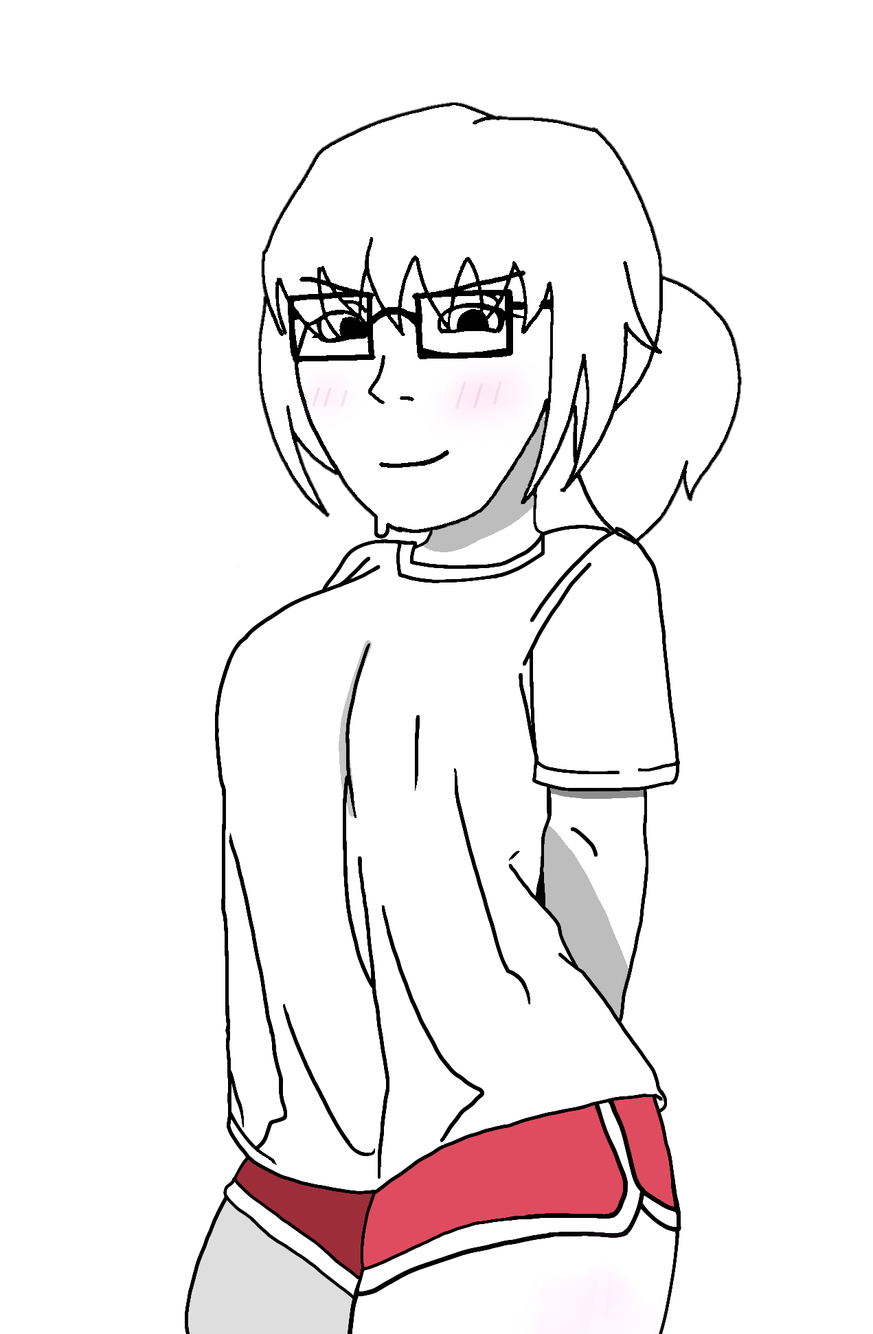 soyak, soygirl, femjak, soygirlfriend, 1soyjak, arm, blush, closed mouth, female, glasses