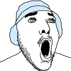 unknown, blue eyes, bucket hat, clothes, hat, mustache, open mouth, soyjak, stubble
