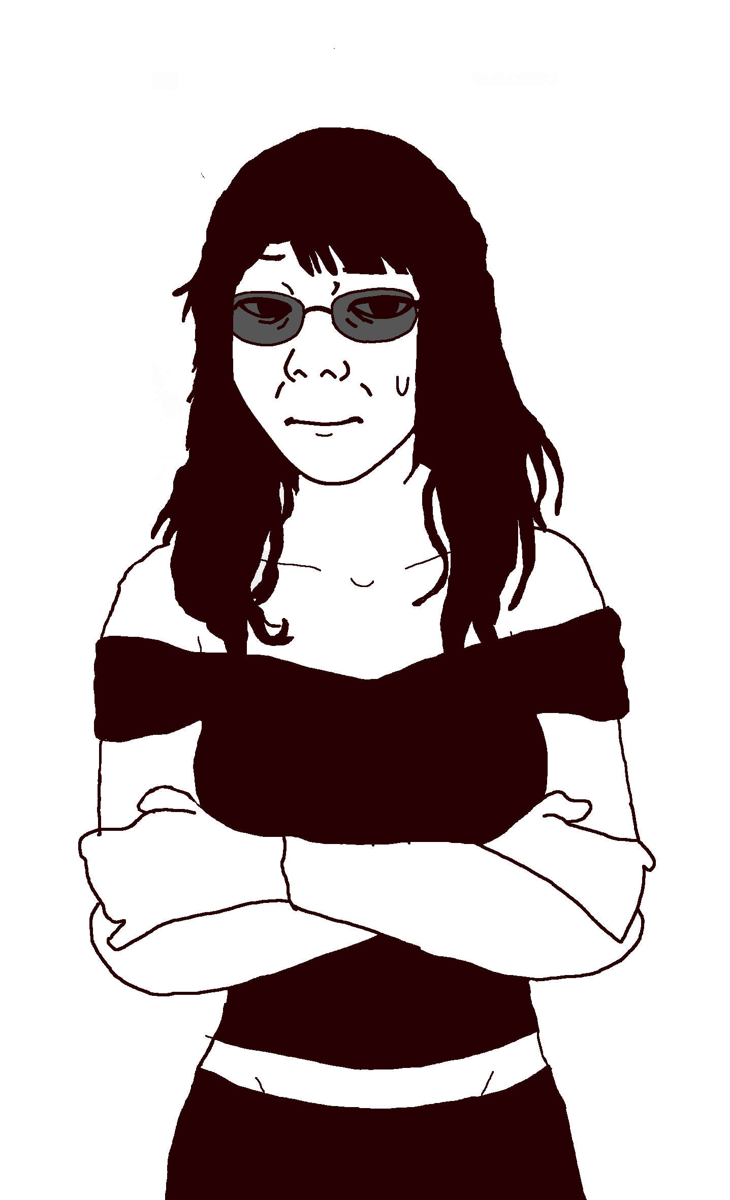 kuzjak, temuchan, femjak, 1soyjak, brown eyes, brown hair, brown shirt, closed mouth, female, front view