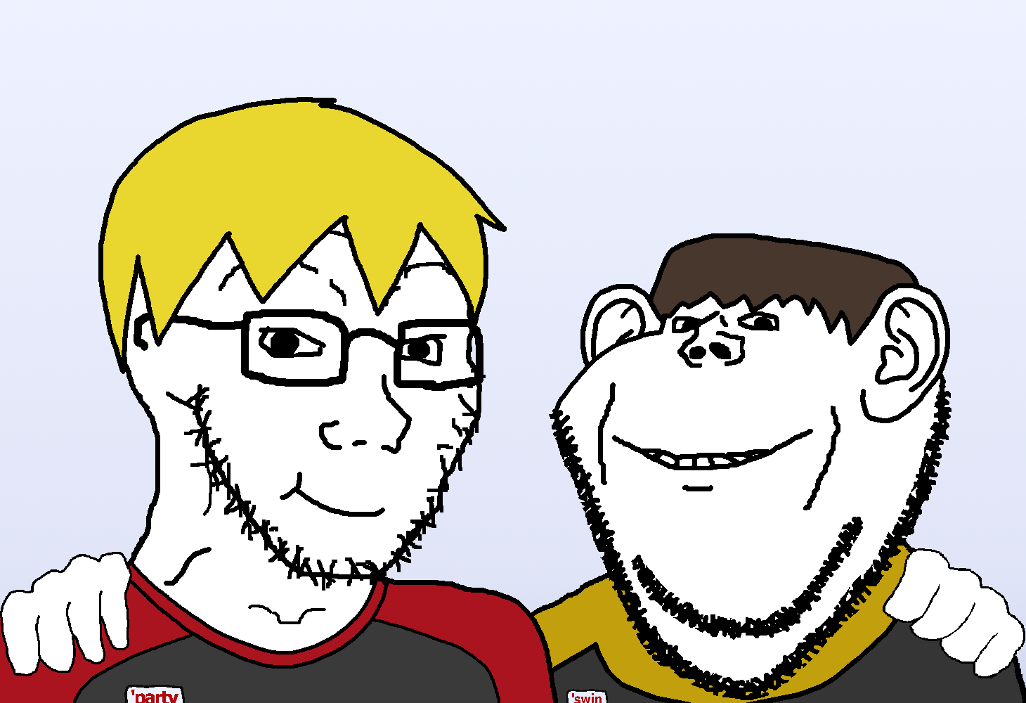 lars, nate higgers, impish soyak ears, soyak, natejak, no more brother wars, 2soyjaks, blonde hair, brown hair, closed mouth