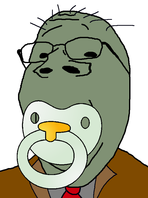 gapejak, babyjak, babyjak, 1soyjak, black glasses, brown coat, caca, closed mouth, dead, green skin