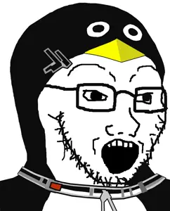 soyak, 1soyjak, anime, arknights, beard, glasses, looking to the right, open mouth, penguin, stubble