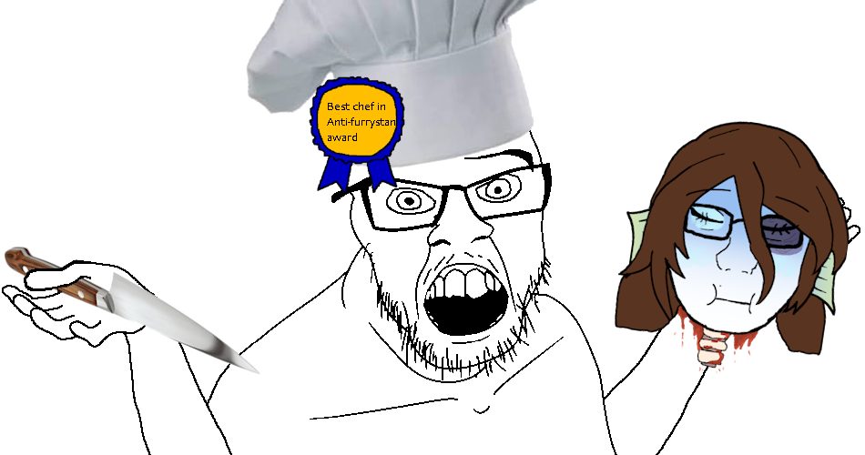 feraljak, 2soyjaks, anti furry, award, blue skin, bone, bones, chef, decapitation, half body