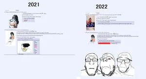 feraljak, gapejak, markiplier soyjak, 2021, 2022, 3soyjaks, closed eyes, closed mouth, glasses, sad