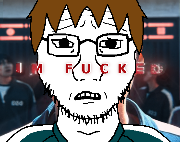 dan, soyak, soyak front, natejak, 1soyjak, brown hair, eyebrows, forehead lines, front view, glasses